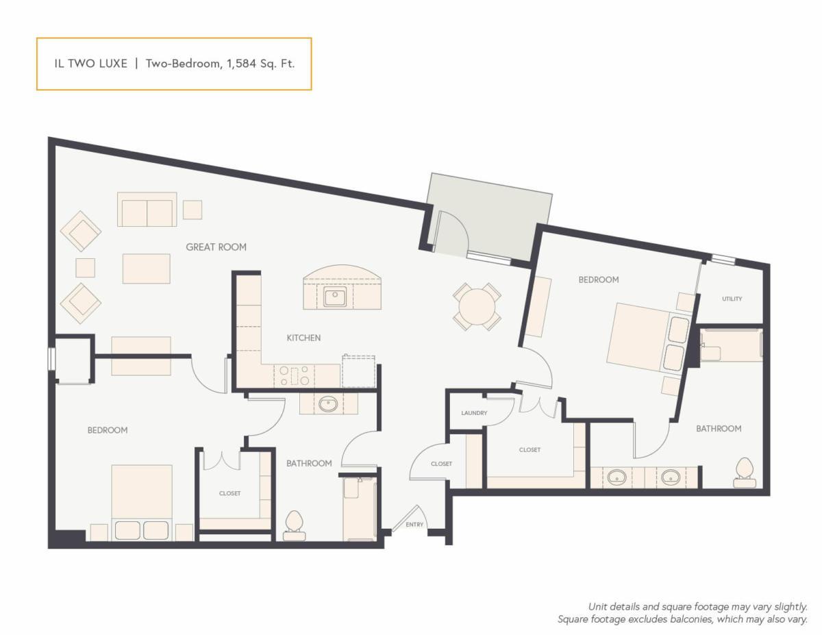 Two-Bedroom Luxe floor plan